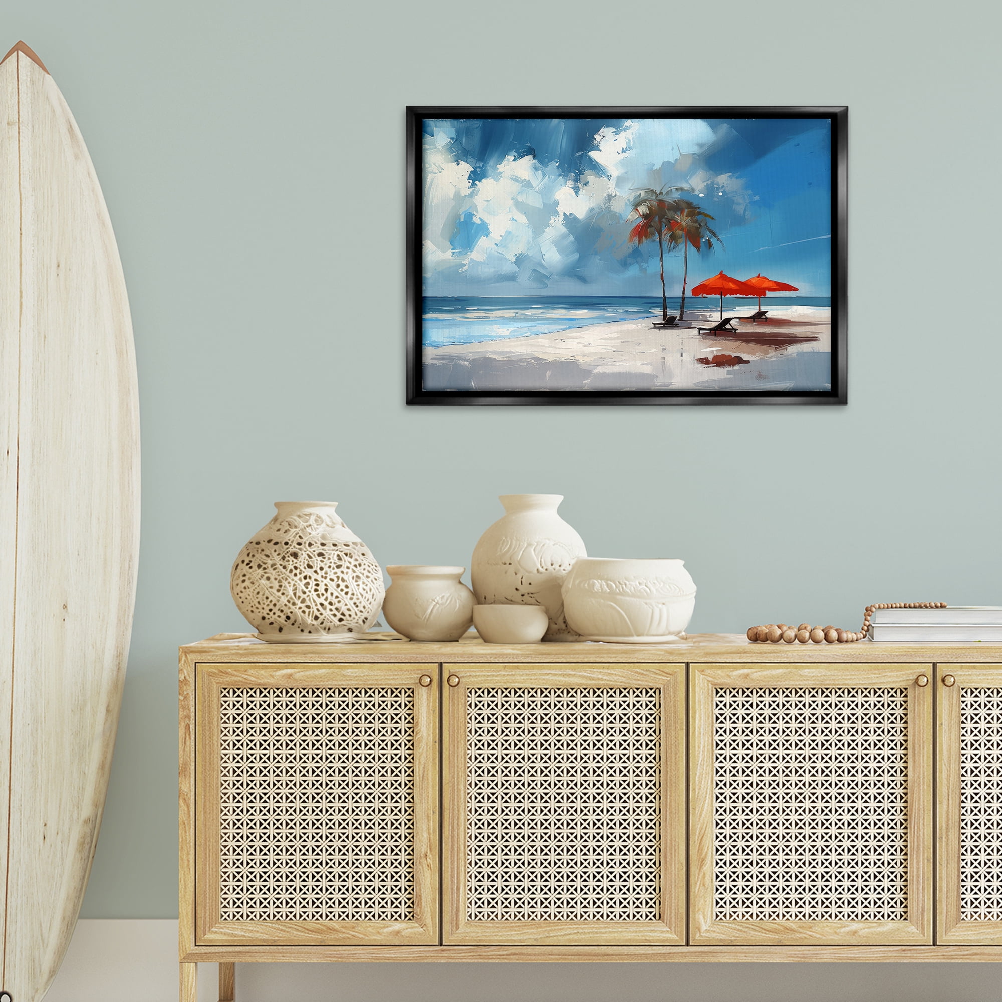 Stupell Industries Sunny Seaside Palette Nautical & Beach Painting Black Floater Framed Canvas Art Print Wall Art, 31 x 21
