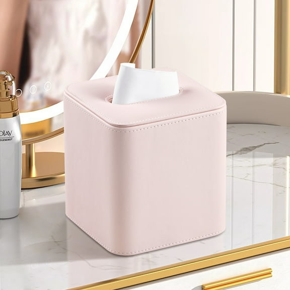 Nvzi-a Leather Tissue Box Cover with Magnetic Closure, Modern Square Tissue Box Holder Decorative Organizer for Bathroom Vanity Countertop, Night Stands Bedroom Office Desk (Pink)
