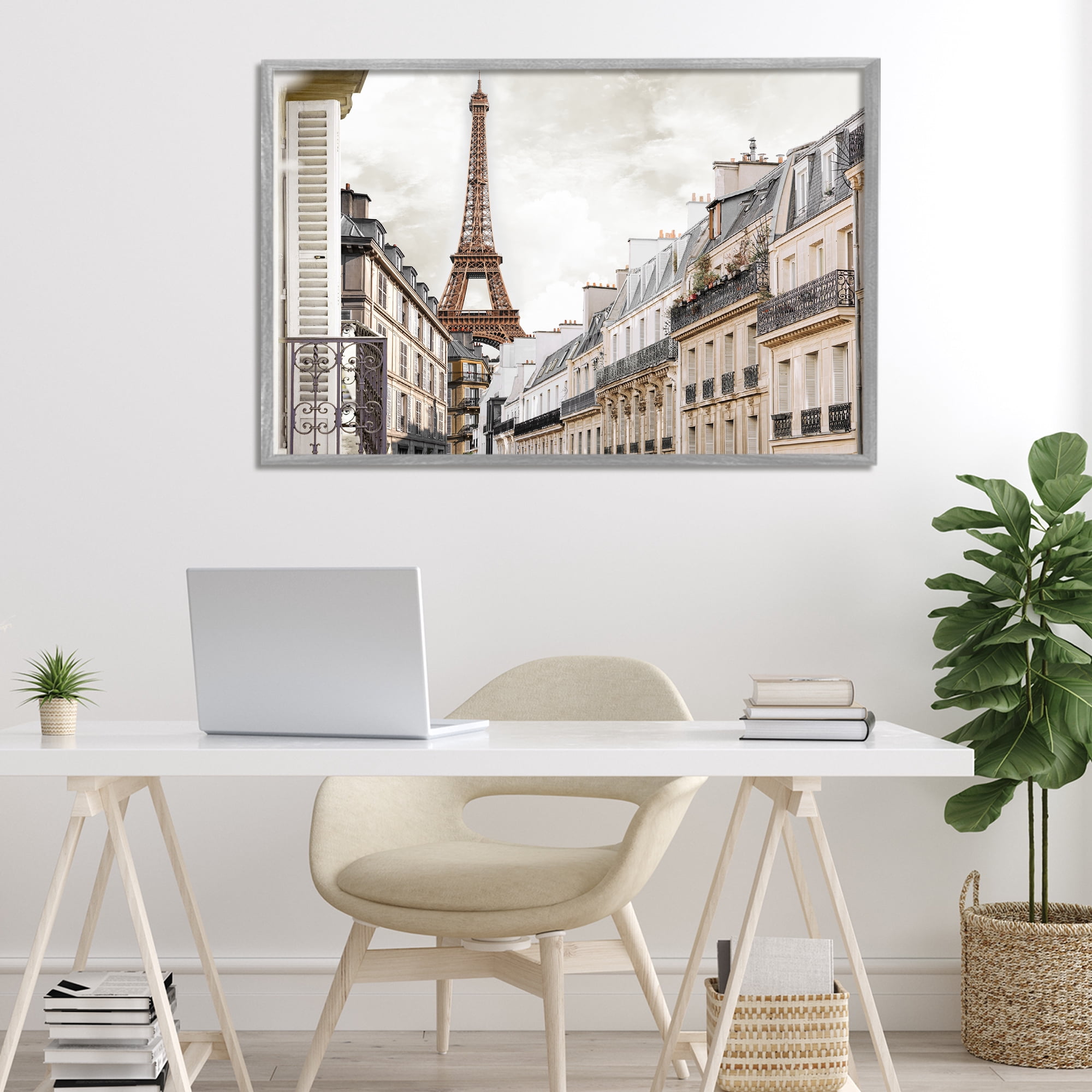 Stupell Industries Eiffel Tower Through Parisian Balconies Gray Framed Giclee Art, design by CAD Designs