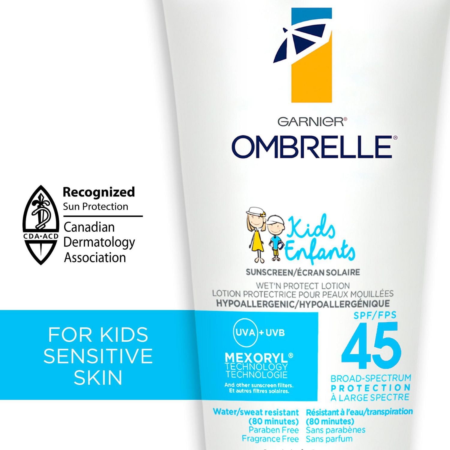 Garnier Ombrelle Enfants Lotion Protectrice pour peaux mouillées FPS 45, 90ml