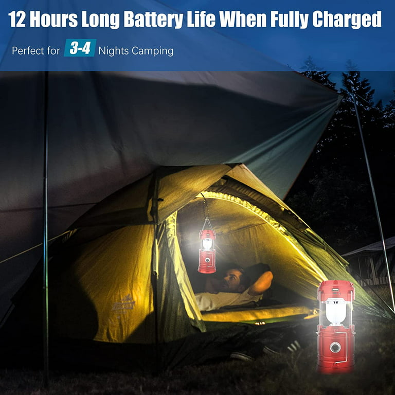 Upgrade Camping Lantern and Torch for Tents USB Rechargeable, Portable  Solar LED Camping Lights Battery Operated Frosting Red 