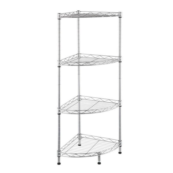 CQAOE 4-Tier Corner Shelf Rack, Space-Saving Wire Organizer for Kitchen & Bathroom Storage, Silver Gray, Multi-Purpose Corner Shelf