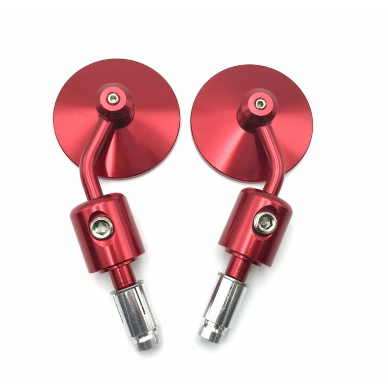 HTT Motorcycle A Set CNC Red Rear View Handle Bar End Round Mirrors 22mm  7/8