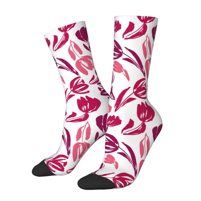 Fotbe Tulips Flowers Calcetas Largas con Estampado para Hombre y Mujer – Calcetas de Compresión Transpirables y Elásticas, Viajar y Uso Diario Talla 5-11