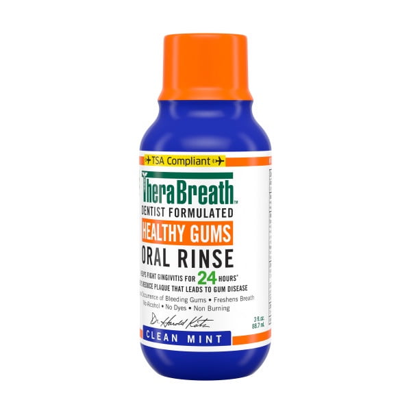 TheraBreath Healthy Gums Mouthwash, Clean Mint, Antigingivitis, Travel Size, 3 fl oz - 6 Pack
