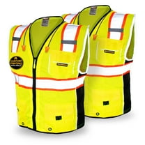 KwikSafety (Charlotte, NC) CLASSIC Safety Vest | 2 PACK | 10 Pockets Class 2 ANSI OSHA High Visibility Reflective Heavy Duty Mesh Zipper HiVis Construction Work Gear HiViz Men Women | Yellow X-Large