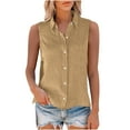 thumbnail image 6 of FAVIPT Plus Size Linen Shirts for Women Sleeveless V Neck Soft Tops Gauze Collared Solid Color Tunic Tees Casual Fashion Summer 2025 Blouses Khaki,S, 6 of 7
