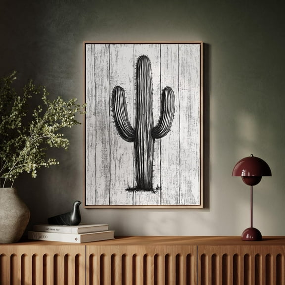 Rustic Cactus, Black And White Desert Print, Western Farmhouse Decor, Vintage Boho, Minimalist Southwest Artwork Wall Art, Modern Wall Decor, 8x12 UNFRAMED