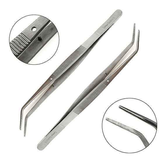 A2ZSCILAB 2pcs Stainless Steel Tweezers Angled Bent Tip Tweezers Jewelry Crafts Tweezers Tools, 2 PCS