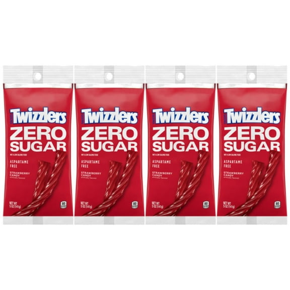 Twizzlers Sugar Free Licorice Twists - Strawberry Flavor - 4 pack (5oz Each) - Diabetic Friendly Sweet Snack Packaged by The Hungry Gorilla