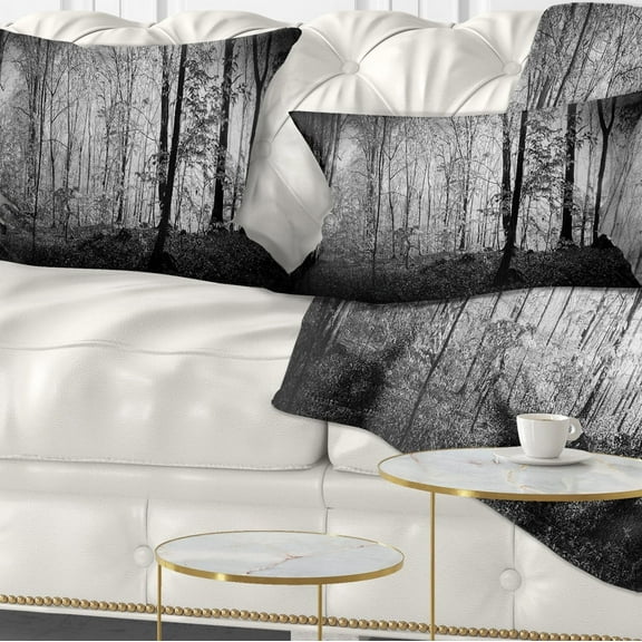 Designart Morning in Thick Fall Forest - Landscape Printed Throw Pillow - 12x20