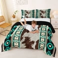 thumbnail image 3 of jejeloiu Western Cowhide Full Size Comforter Sets,Tribal Print Bedding Comforter Set For Boys,Brown Turquoise,Black Reversible,3-Piece,1 Comforter and 2 Pillowcases, 3 of 7