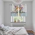 thumbnail image 6 of 2 Panels Kitchen Tier Curtains 39 Inch Length, Spring Flowers Grommets Window Treatment Curtain, Watercolor Rural Floral Blue Stripes Plaid Thermal Curtains Drapes for Living Room/Bathroom, 6 of 9