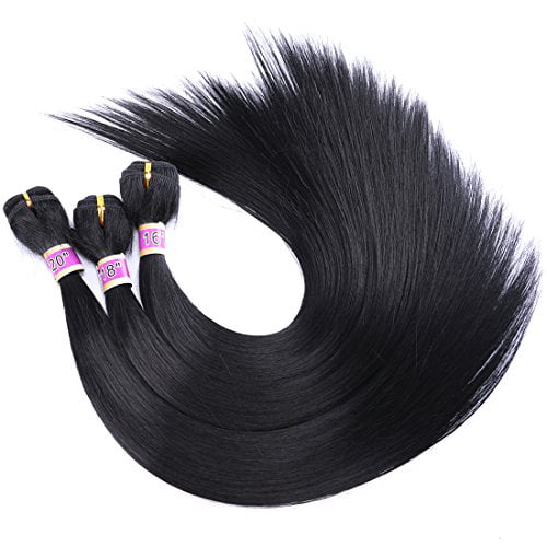 Synthetic Straight Hair Weave 3 Bundles 16 18 20 Inches Mixed Color 1 Heat  Resistant Fiber (Black, 70g/bundle, 3bundles/pack) 