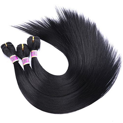 Synthetic Straight Hair Weave 3 Bundles 16 18 20 Inches Mixed Color 1 Heat Resistant Fiber (Black, 70g/bundle, 3bundles/pack) Synthetic Straight Hair Weave 3 Bundles 16 18 20 Inches Mixed Color 1 Heat Resistant Fiber (Black, 70g/bundle, 3bundles/pack)