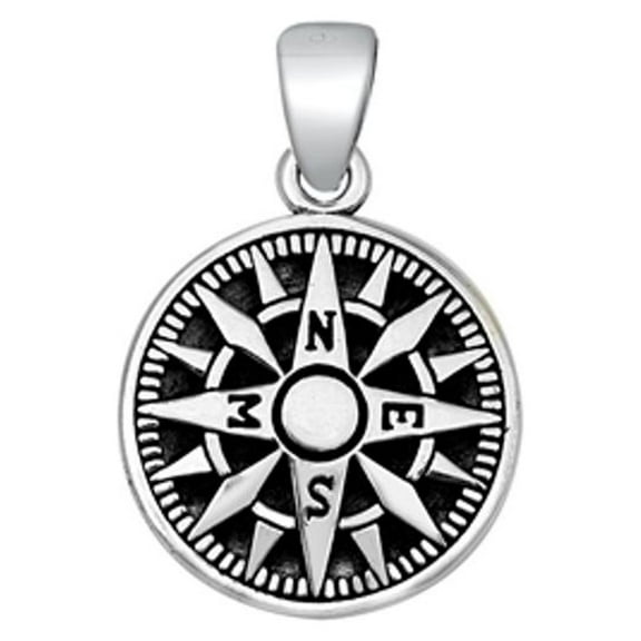 Sterling Silver Travelers Compass Rose Pendant North South East West Charm 925 Jewelry Female Unisex