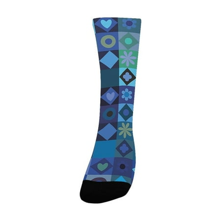 

Indigo Play Cards Inspired Hearts Circles Squares Flower Modern Image es Blue Fren Green Black and P Women s Custom Socks (Made In USA)