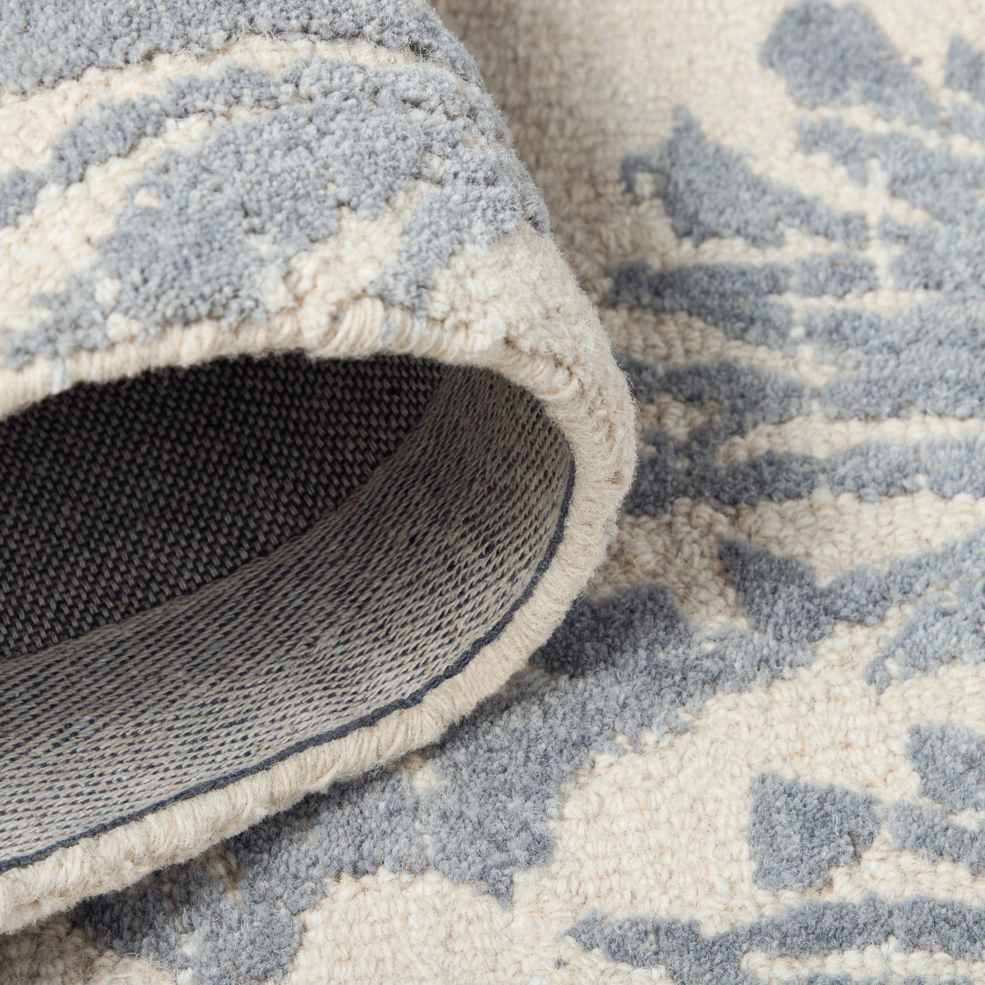 NICOLE MILLER NEW YORK Mod Damask Chambray Handcrafted Area Rug, 100% Wool Rug, Grey, 5'x7’