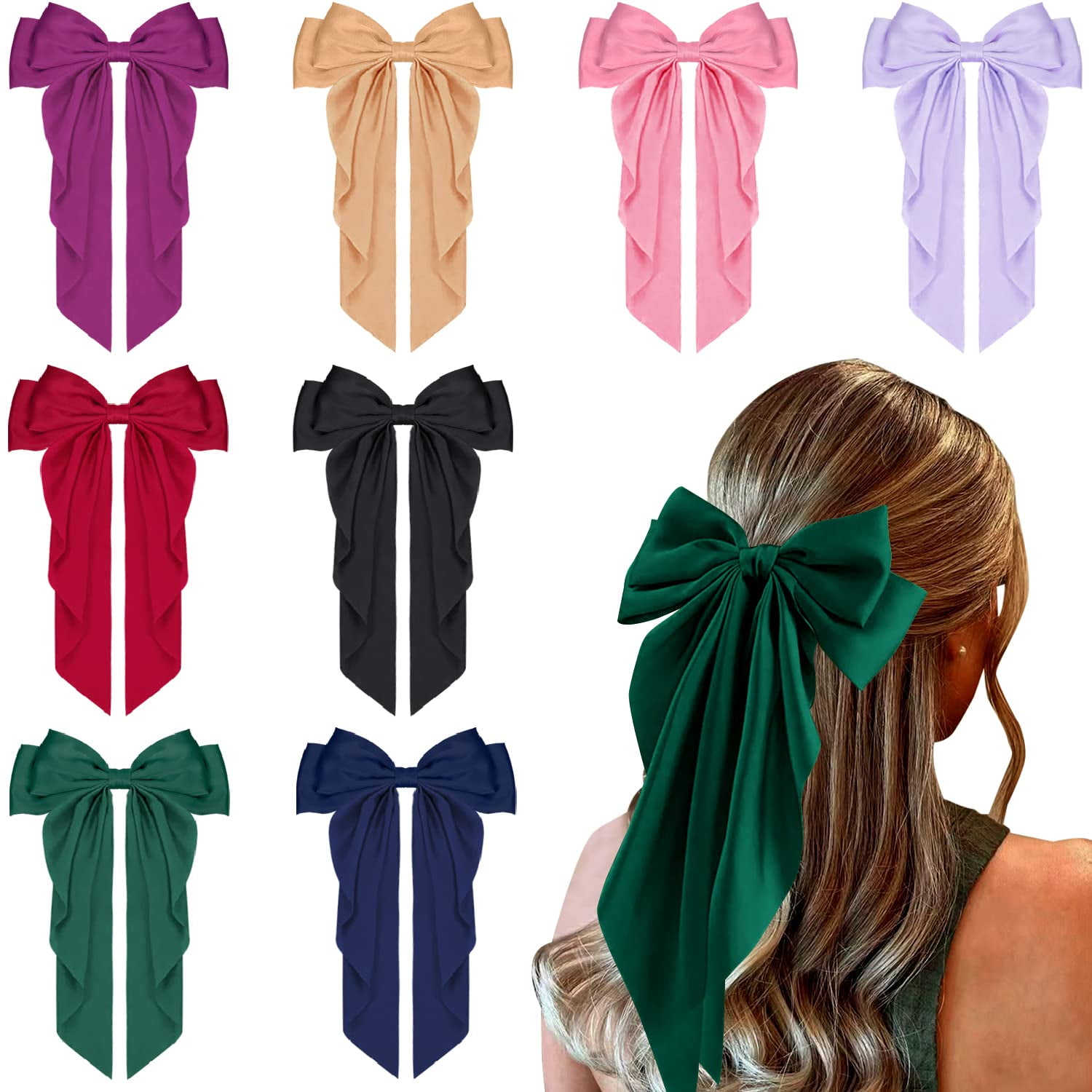 Big Hair Bow Clips Satin Silk Thick Hair Barrettes French Style Hair  Accessories 6PCS for Girls Women Ladies by JIAHANG