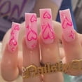 thumbnail image 1 of Juego de 24 uñas postizas de cobertura total para mujeres y niñas, elegantes uñas de ataúd con forma de corazón rosa, 1 of 6