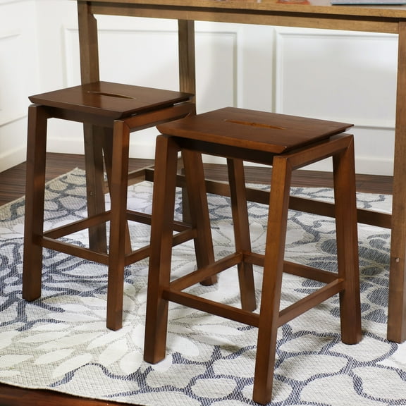 Sunnydaze Modern Backless Indoor Counter-Height Stool, Dark Walnut Finish (Set of 2)