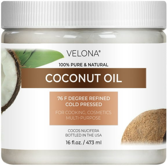 Coconut Oil 76 Degree by Velona - 16 Fl Oz | 100% Pure and Natural Carrier Oil | in jar | Refined, Cold pressed | Skin, Face, Body, Hair Care | Use Today - Enjoy Results