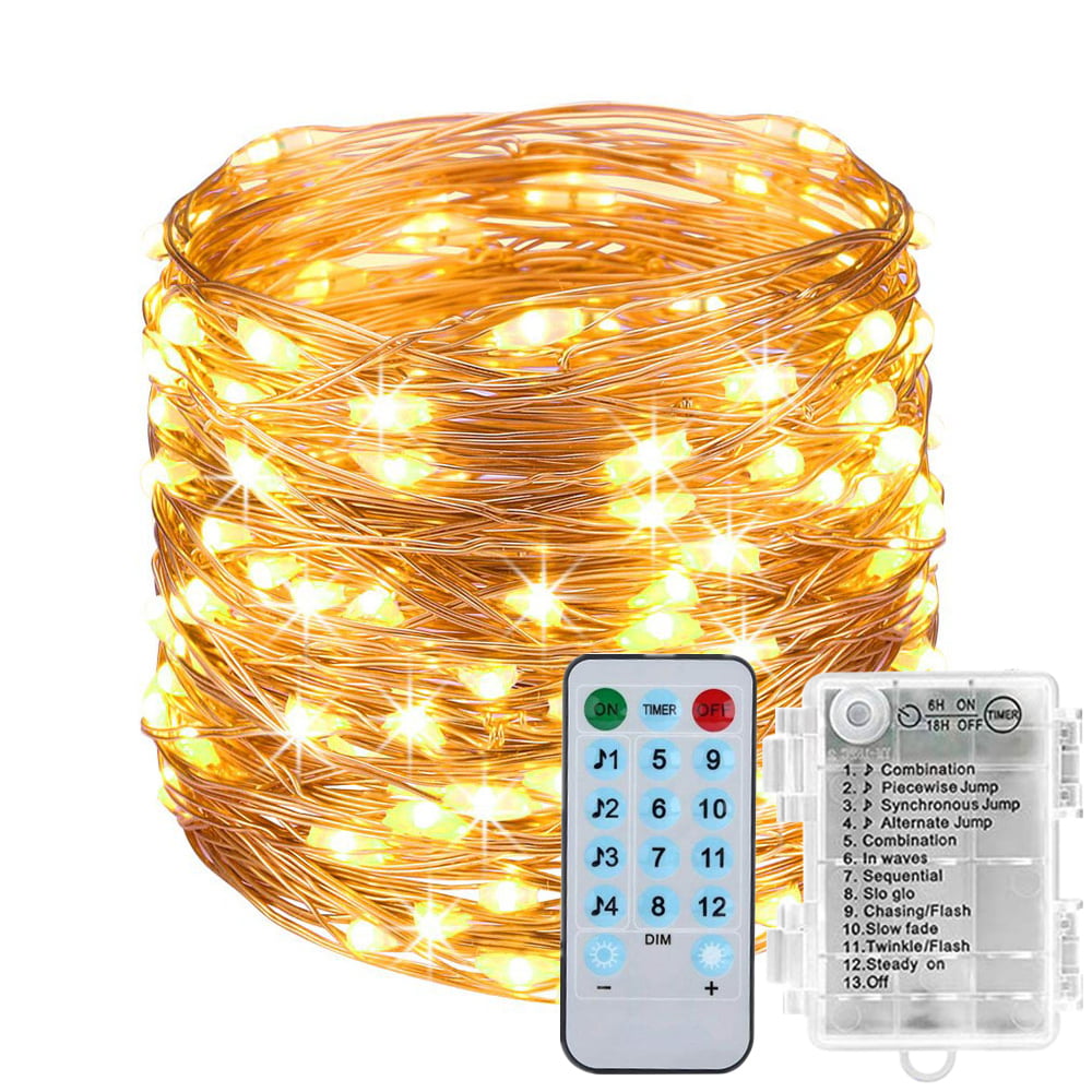 Sound Activated LED Music String Lights,32.8ft 100LEDs 12 Modes Waterproof Copper Wire Multicolor AA Battery Powered String Lights with Remote Control for Bars,Parties,Christmas,Wedding Dance. 