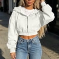 thumbnail image 5 of Lenpel Cropped Hooded Jackets for Women Workout Full Zip Long Sleeve Trendy Drawstring Sweatshirt Coats with Pockets Fall Clothes(White,X-Large), 5 of 6