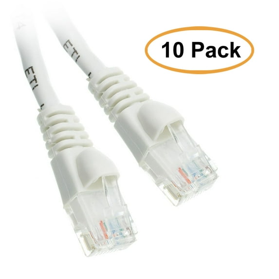 eDragon Cat6 White Ethernet Patch Cable, Snagless/Molded Boot, 10 Feet, 10 Pack