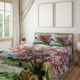 thumbnail image 3 of Ambesonne Flower Fitted & Top Sheet Set with Shams, Spring Blooming Nature, Pink Green, 3 of 8