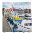 thumbnail image 2 of Ambesonne Nordic Shower Curtain, Harbor Boats Buildings View, 69"Wx84"L, Yellow Dark Salmon, 2 of 4