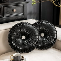 Round Velvet Pillow - Shiny Border Sofa Cushion Bedside Decor Futon Accent Pillow Wrinkle-Resistant Hypoallergenic Gift-Ready Home Decor(Black)