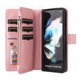 thumbnail image 3 of Wallet Case for Samsung Galaxy Z Fold3 5G 2021, Allytech PU Leather Flip Stand [15 Card Slots][1 Cash Holder][1 Ziper Pocket] Detachable Hand Strap Lanyard Shockproof Case for Women Men, Pink, 3 of 9