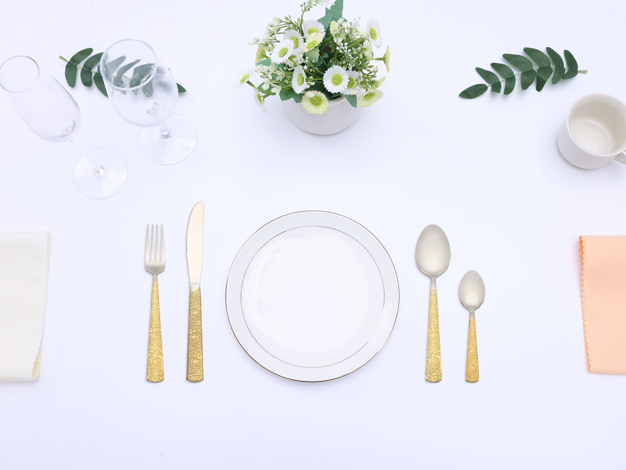 Unique Bargains Stainless Steel Floral Flatware Set for Multiple Uses Gold/Silver 4pcs