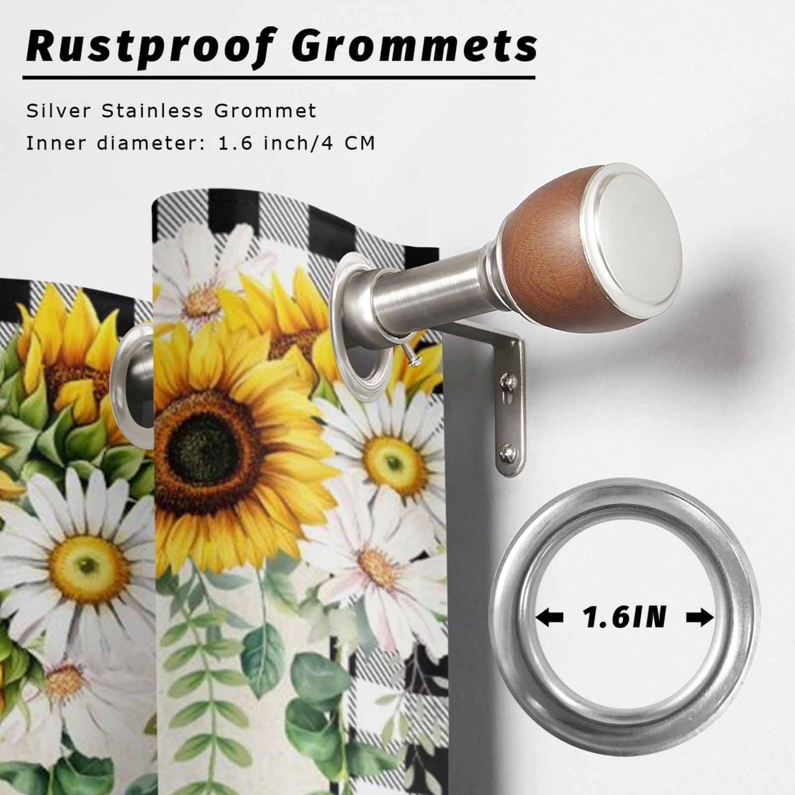 1 Panel Outdoor Curtains for Patio Waterproof 54"x95" Sunflower Gnomes Weatherproof Privacy Outsides Curtains, Spring Farmhouse Vintage Daisy Leaf Plaid Grommet Thermal Drapes for Cabana Porch