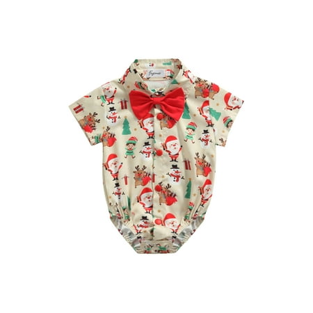 

Spring hue Christmas Newborn Baby Boy Gentleman Suit Short Sleeve Santan Cluas Bow Tie Bodysuit Romper Xmas Clothes
