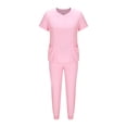 thumbnail image 5 of Ecqkame Womens Two Piece Sets V-Neck Top and Tapered Leg Jogger Pants with Button Medical Nursing Uniforms Set Pink M, 5 of 6