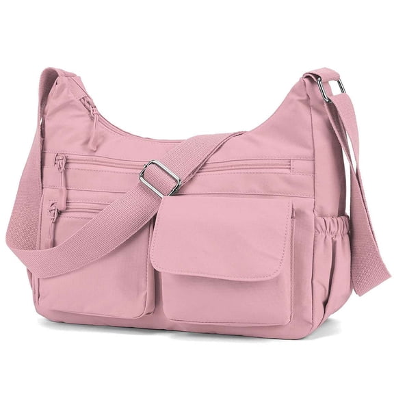 BadPiggies Nylon Shoulder Bag for Women Waterproof Crossbody Purse Casual Handbag with Adjustable Strap - Pink