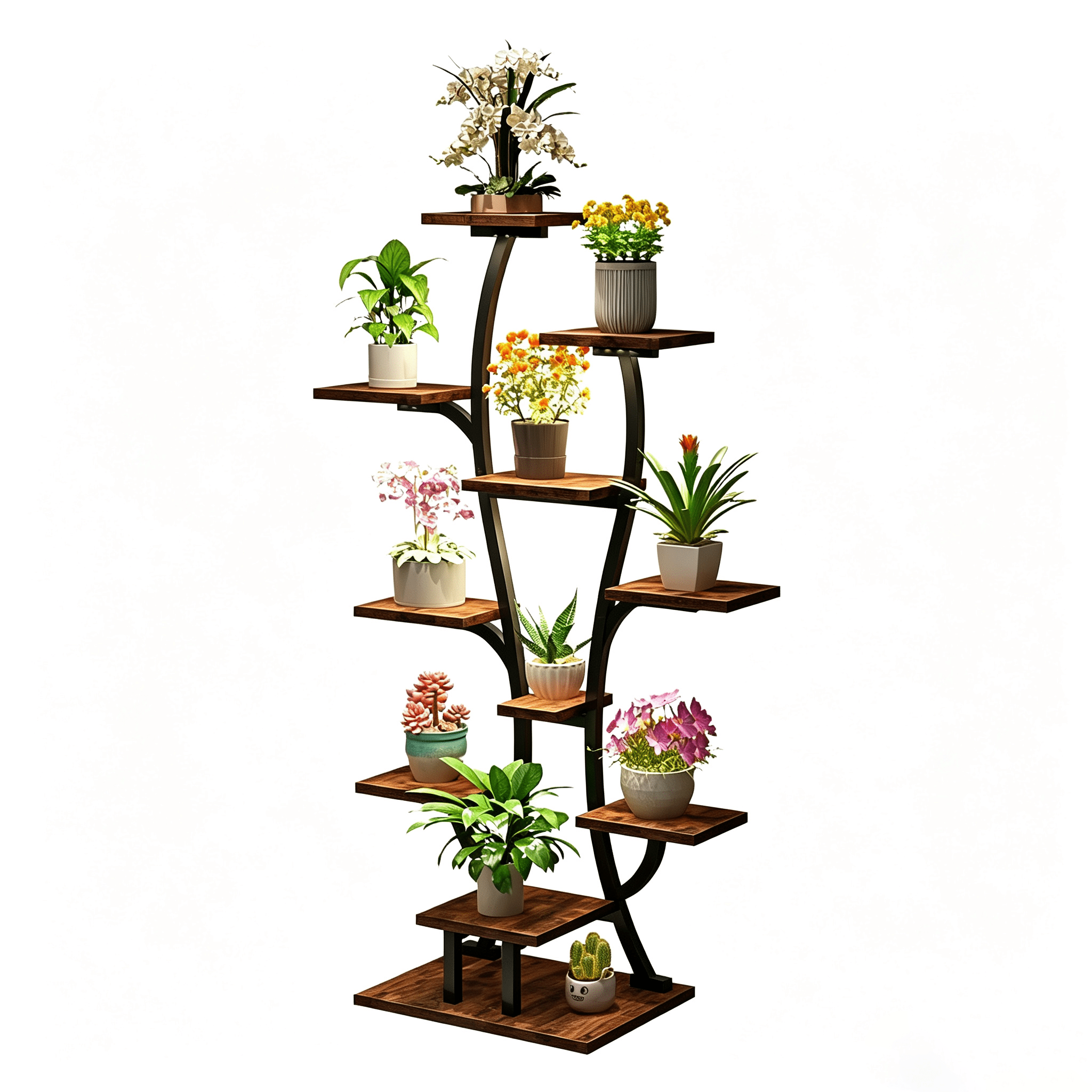 Metal Indoor Plant Stand with Full Spectrum LED Grow Light, Multi-Tier Plant Flower Display Rack, Plant Shelf for Living Room Bedroom Patio Home Decor