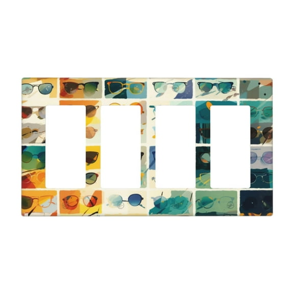 Watercolor Sunglasses Switch Cover Decorative Wall Plate / 4-Gang 4-Decor / Standard Size 4.5x8 in
