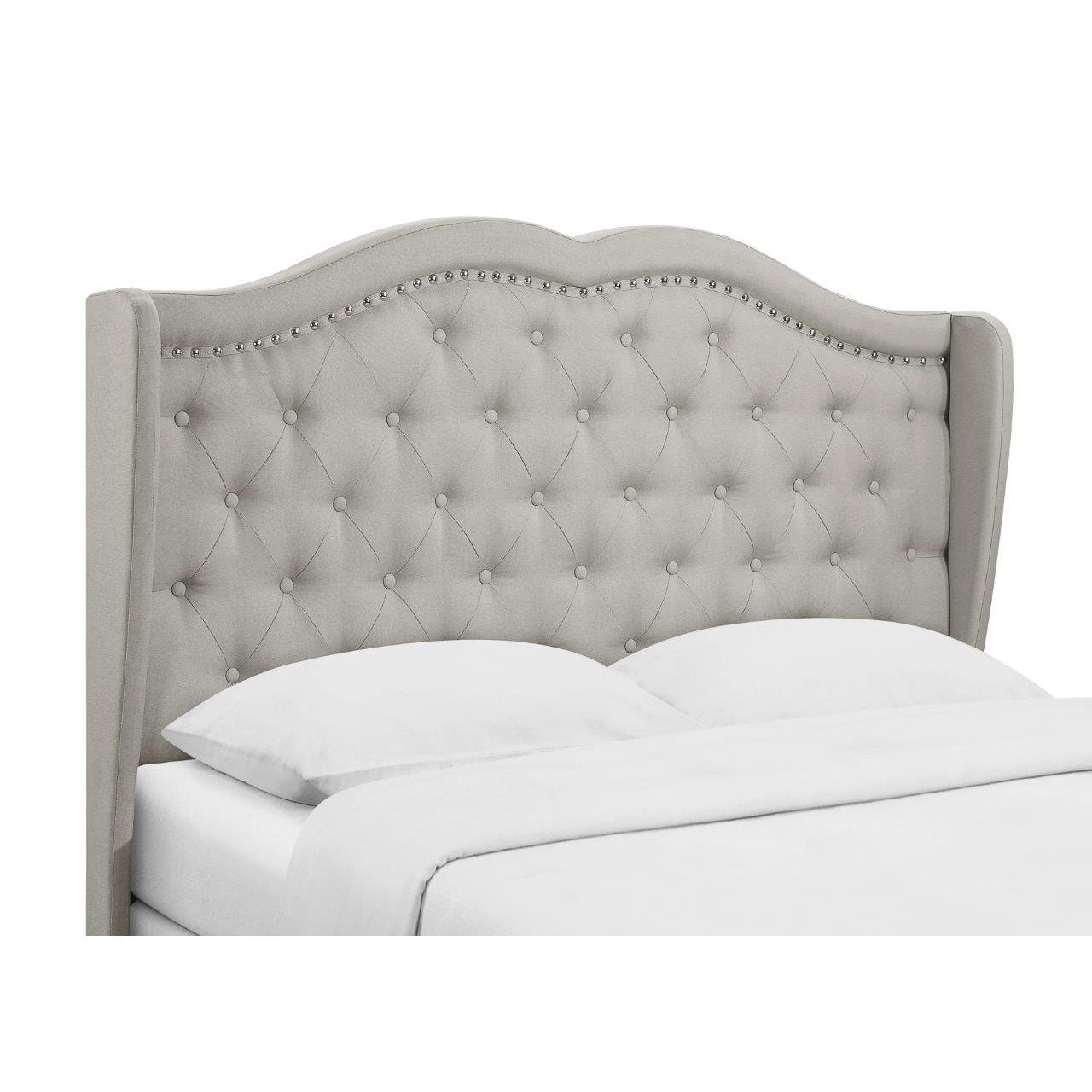 Home Design Aden King Upholstered Panel Bed Frame with Wingback Headboard, Button Tufted, Warm Gray, Easy Assembly, for Adult Bedroom
