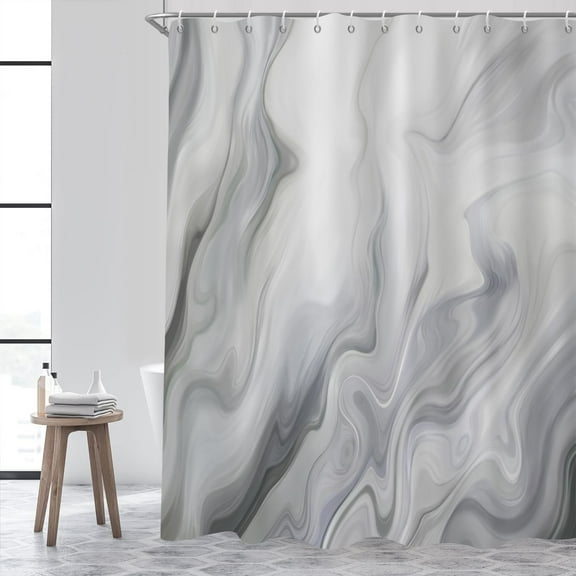 Grey Marble Shower Curtain, Grey Mix White Ombre Modern Abstract Luxury Wave Bathroom Curtain Bathtub Home Decor Waterproof Fabric Machine Washable with 12 PCS Hooks,72" Wx72 L