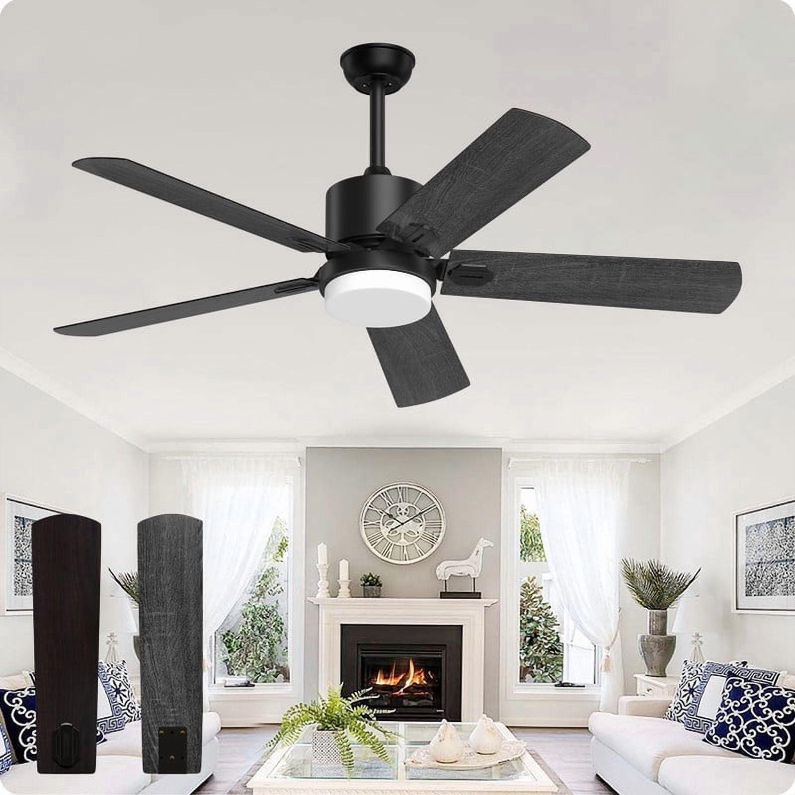 52'' Ceiling Fan with Light and Remote Control, 6-Speed Reversible DC Motor, 5 Wood Fan Blades