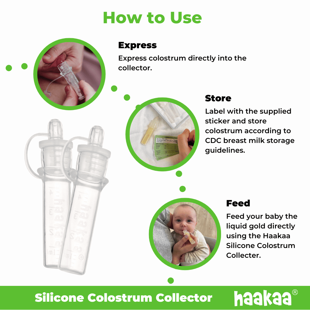 Haakaa Silicone Colostrum Collector Set, 6 x 4ml Collectors with Clear Storage Case & Cotton Wipe, Reusable, Sterile, BPA Free, for Breastfeeding & Newborn Feeding