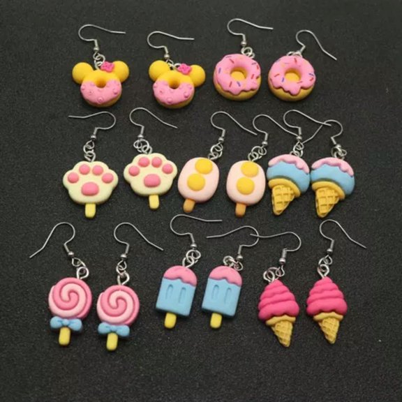 U8MO 10 Paris Assorted Cookie Ice-cream Cake Donut Dangle Earrings Novelty Cute Kawai-Assorted