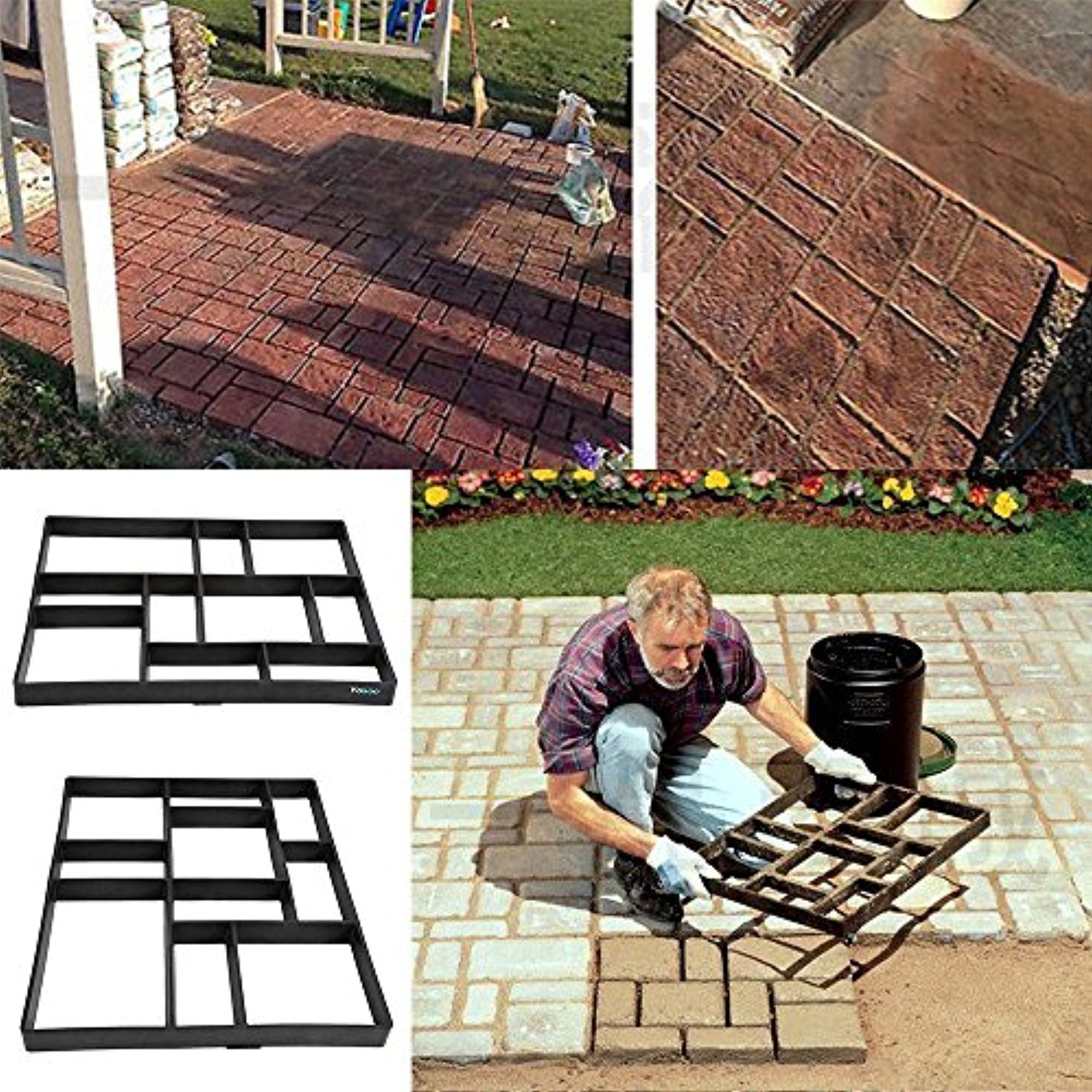 Anothera 2Pack 15.7x15.7x1.57 Walk Maker Reusable Concrete Path Maker Molds Pathmate Stone Molding Stepping Stone Paver Lawn Patio Yard Garden DIY Walkway Pavement Paving Moulds Square 