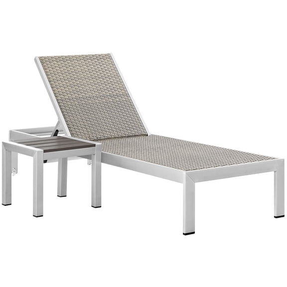 Modern Contemporary Urban Design Outdoor Patio Balcony Chaise Lounge Chair and Side Table set, Grey Gray, Aluminum