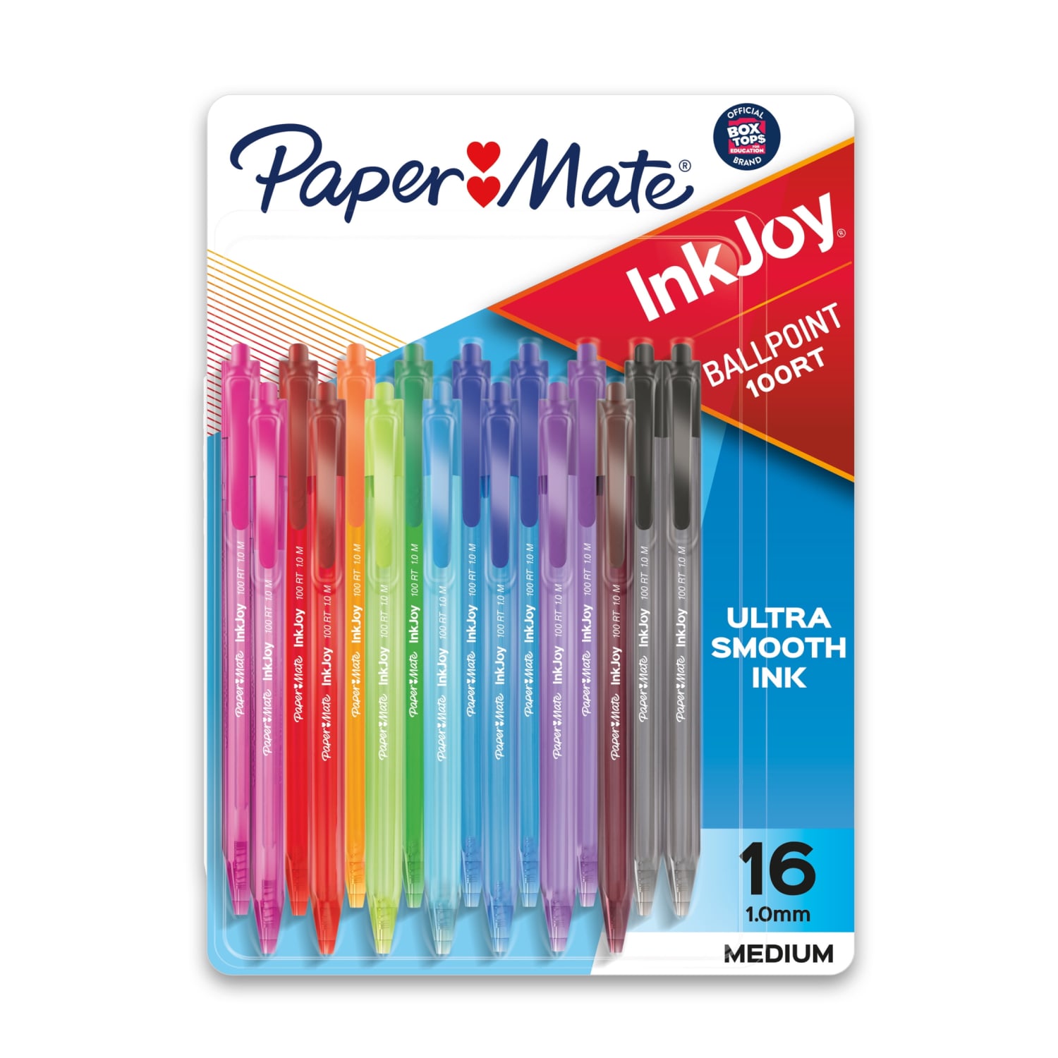 Paper Mate InkJoy 100 Retractable Ballpoint Pens, 1.0 mm, Assorted Colors, 16 Pack