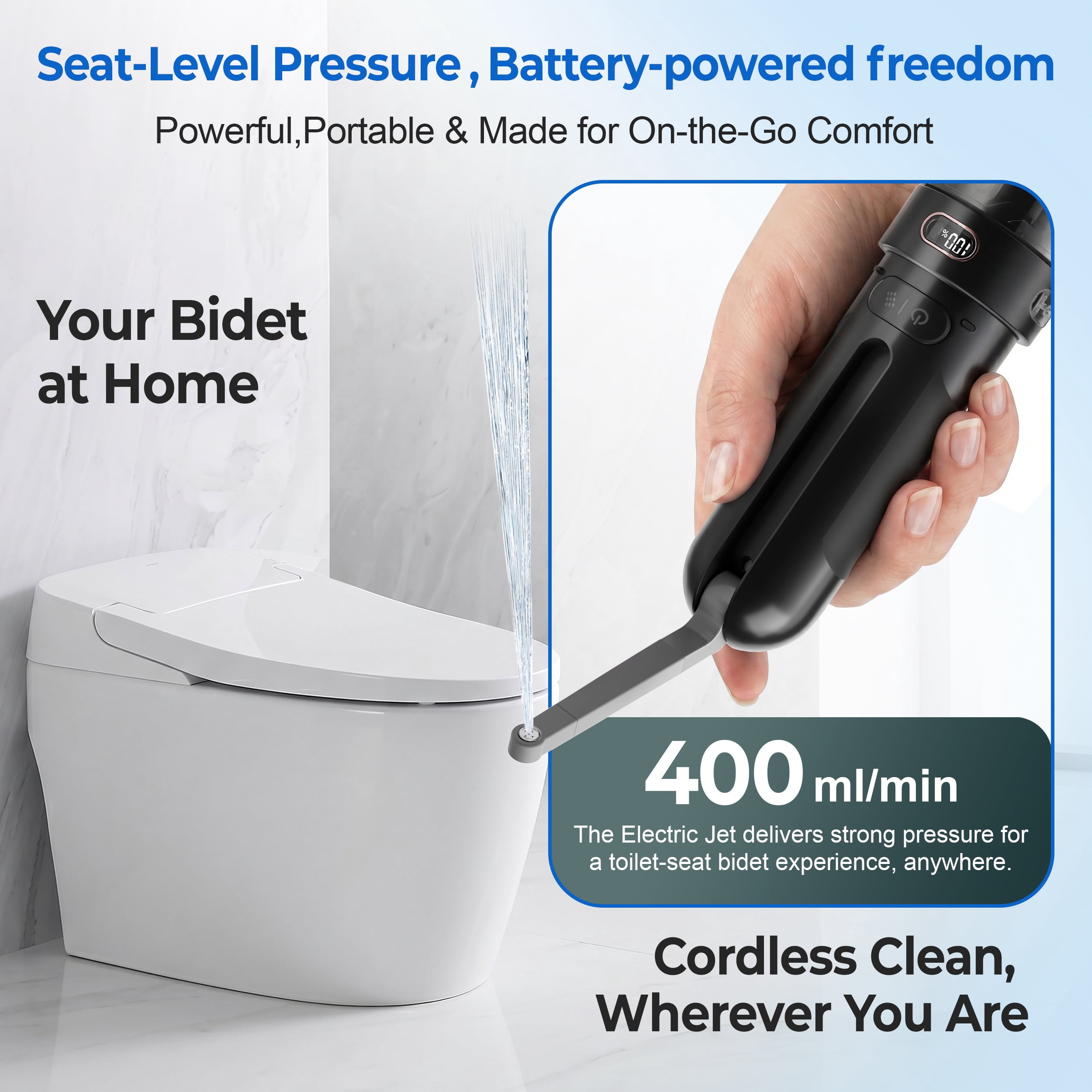 WeWi HLTH Electric Travel Bidet for  Ultimate Personal Hygiene Cleaning at Home  and Camping - Rechargeable Portable Bidet Sprayer with 3 Pressure, Black