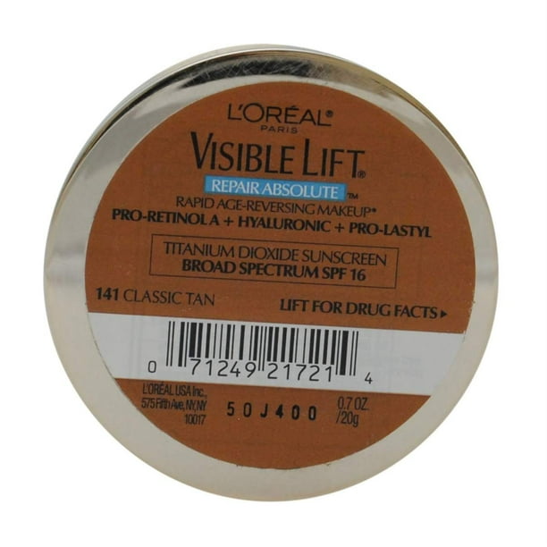 L'Oréal Visible Lifting Réparation Maquillage Absolu, Rapide Âge Inverse, 141 Bronzage Classique - 0,7 Oz, Pack de 2
